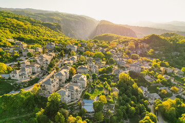 Vikos Gorge national park  in Vikos-Aoos in northern Greece. Traditional  stone building in Monodendri village, Zagori Greece