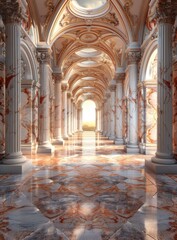 Grand Marble Hallway with Ornate Pillars and Arches