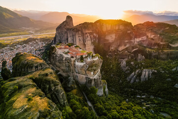 The monastery Meteora, aerila rocky monasteries complex in Greece near Kalabaka city. Monastery of...