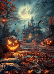 Naklejka premium Halloween Pumpkin House Pictures