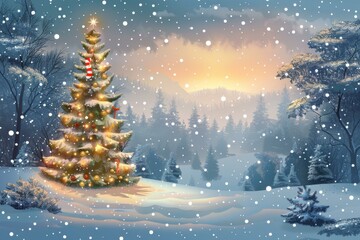 Obraz premium Christmas Tree in the Winter Woods