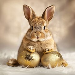 Fototapeta premium Easter Bunny with Golden Eggs