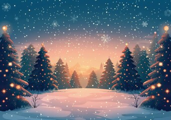 Naklejka premium Christmas trees in a snowy forest