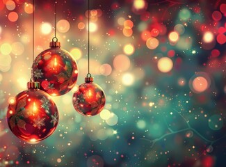 Christmas Decorations in Festive Red, Green, and Gold with Elegant Snowflakes