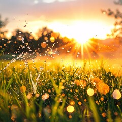 Sunset Reflection in Drops of Water