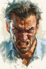 Angry Man with Blue Eyes and Open Mouth