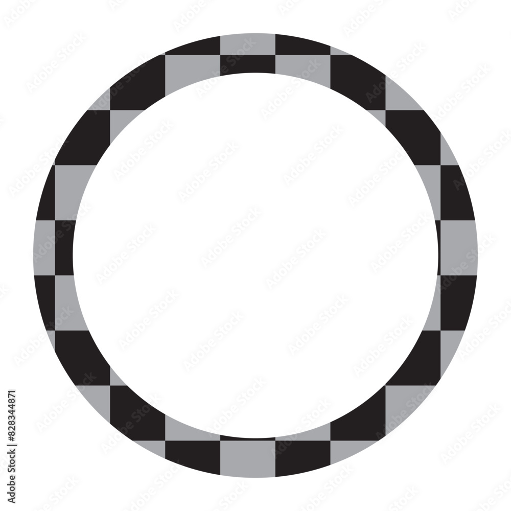 Poster checkered circle frame. circle frame with checkerboard geometric pattern. round chess border with bl