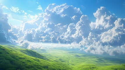 Rolling Green Hills Under a Blue Sky with Clouds