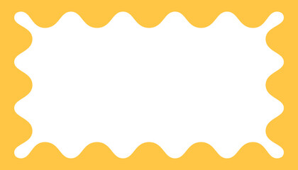 Obraz premium Zigzag wave curve edge frame. Wavy scalloped rectangle border. Doodle drawn rectangle picture frame. Empty text box. Funky zigzag design element. Vector illustration isolated on white background.
