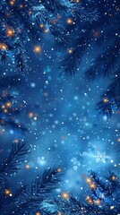 Obraz premium Christmas Ornaments on a Blue Background with Spruce Branches