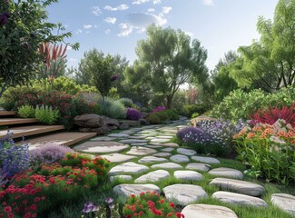 Obraz premium Garden Landscape Design Concept and Construction Renderings