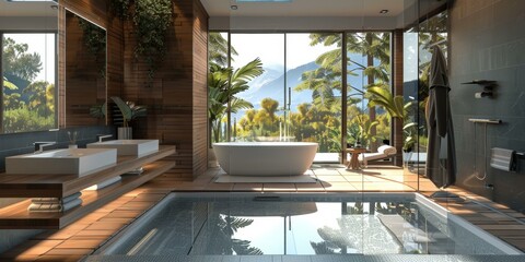 Fototapeta premium Panoramic Luxury Bathroom with Modern Design