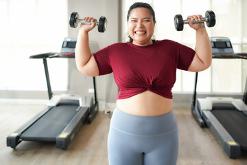 Healthy fat women.  Asian woman fitness exercise for lose weight.  People overweight training and...