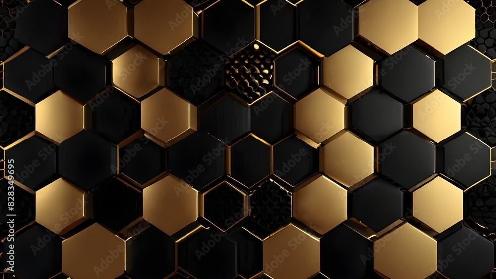 Poster abstract black and gold hexagon pattern background. modern simple overlay geometric texture creative