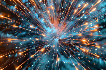 Patriotic azure and tangerine explosion resembling festive fireworks.