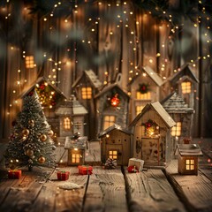 Holiday Scene with Miniature Houses and Christmas Tree