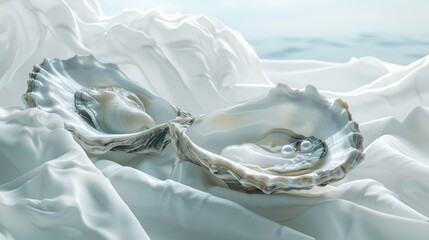 Fresh oysters displayed on a clean white cloth, perfect for seafood lovers