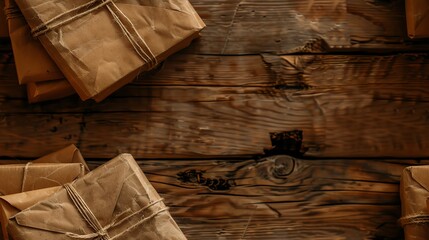 Fototapeta premium An old textured wooden table with a compass, a worn book, and a sheet of parchment paper