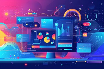 Obraz premium Kolorowe wykresy i analizy danych na cyfrowym ekranie