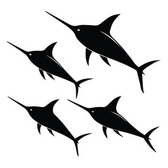 Set of Black Marlin black vector on white background