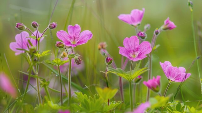 Stork s bill blossoms wildly in the meadow