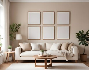 Mockup poster frame on the wall of the living room. Luxurious apartment background with contemporary design. Modern interior design.3D illustration, 3D render 