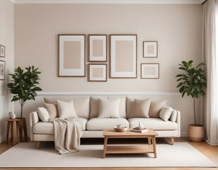 Mockup poster frame on the wall of the living room. Luxurious apartment background with contemporary design. Modern interior design.3D illustration, 3D render 