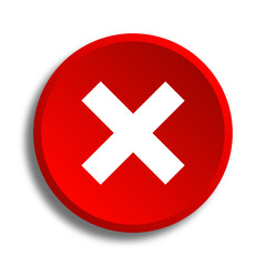 3d Cross mark button. Remove, cancel or cross icon with a red round button on transparent background. Wrong symbol.