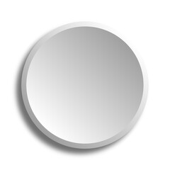 White web interface button on transparent background. Three-dimensional button for website, navigation, cyberspace. White-grey circle badge for mock design 