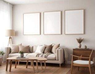 Frame mockup, single vertical ISO A paper size, reflective glass, mockup poster on the wall of the bedroom. Interior mockup. Apartment background. Modern interior design. 3D illustration, 3D render