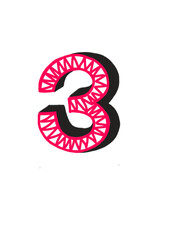 Fototapeta premium number, 3, 0-9, pink,black, three