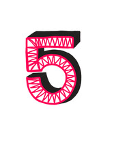 number, 5, 0-9, pink,black 