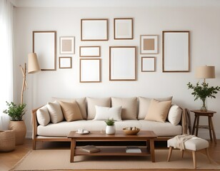 Frame mockup, single vertical ISO A paper size, reflective glass, mockup poster on the wall of the bedroom. Interior mockup. Apartment background. Modern interior design. 3D illustration, 3D render