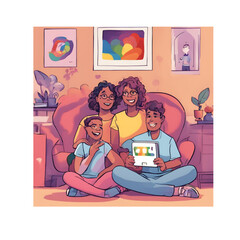 family watching tv
Cartoon image of LGBTQ family
