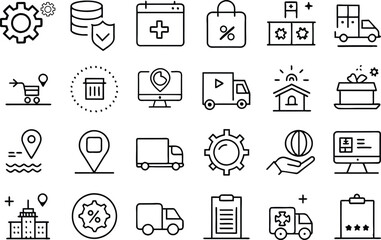 Delivery and business icon set. Full Vector illustration Outline Style Icons.