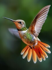 Fototapeta premium A close-up of a hummingbird in flight. AI.
