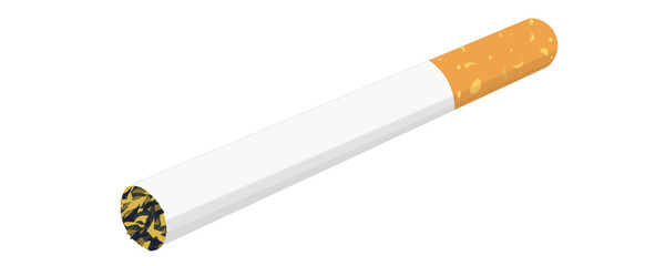 Isolated illustration of putout tobacco cigarette with ashes for graphic template of no smoking