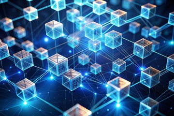 A digital illustration of interconnected blocks forming a network, representing the decentralized nature of blockchain technology.