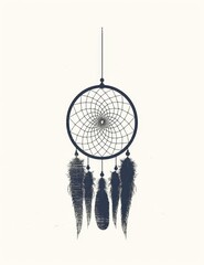Obraz premium Minimalist dreamcatcher design with black feathers. Ideal for print, decoration, tattoo inspiration, or spiritual concepts.