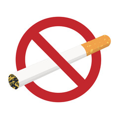 Isolated prohibition label do not smoking with illustration tobacco cigarette red round crossed sign 