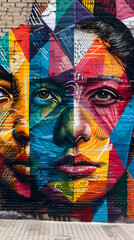 Vibrant and lively, an LGBTQ pride-themed street mural depicts diverse faces and rainbow patterns, celebrating inclusivity and vitality