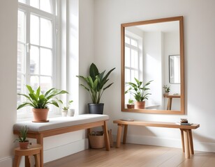 Fototapeta premium Frame mockup, ISO A paper size. Living room poster mockup. Modern interior design. Living room Interior mockup with house background. 3D render