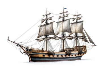 Vintage sailboat, sail ship isolated on white background.