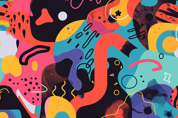 Psychedelic color schemes in a funky abstract pop style with quirky shapes.
