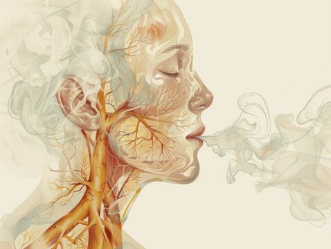 Illustration of lung health and smoking effects, detailed side view, emphasizing the consequences of smoking