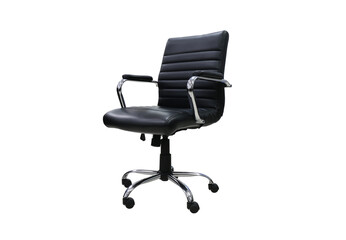 Side view Office chair isolated on white background, modern adjustable chair from black leather.