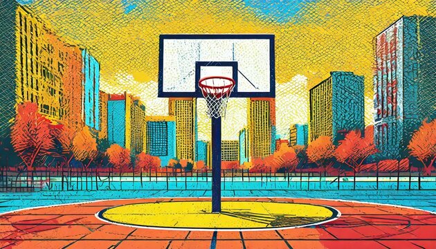basketball court at a city park in autumn