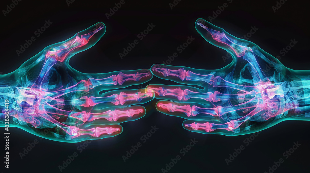 Poster abstract background with glowing lines hands