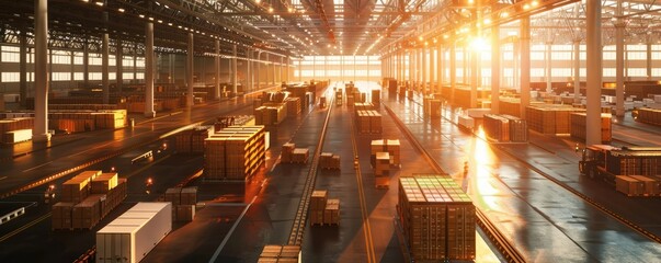 Fototapeta premium Active logistics center with sorting operations focus on theme supply chain whimsical Overlay distribution facility