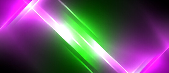 Neon dynamic diagonal light rays background. Techno digital geometric concept design for wallpaper, banner, presentation, background